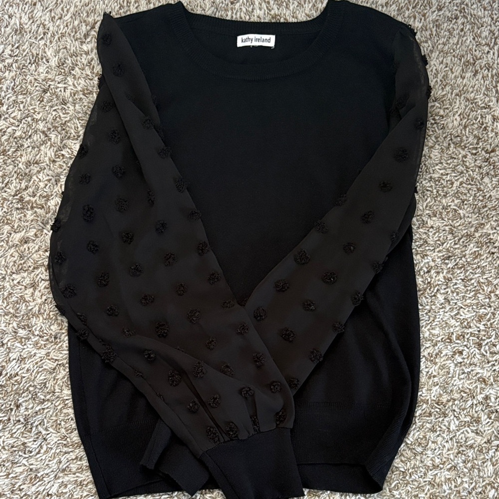 Kathy Ireland Elegant Black Sweater with Textured Sleeves